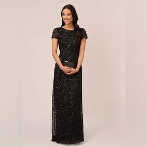 Adrianna Papell Women’s Scoop Back Sequin Black Long Dress  Gown Size 8